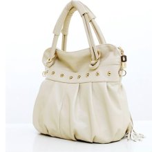 Noble Rivets Decorated Folded Shirred Leather Tote Shopper Handbag ...