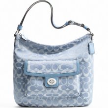 Nwt Brand New Coach Penelope Signature Sateen Convertible Shoulder Handbag Blue Blue