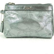 NWT Coach Perforated Leather Wristlet Bag in Gunmetal #45561 $78