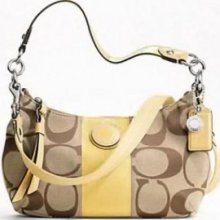 NWT Coach Signature Stripe Demi Crossbody Bag in Khaki/Yellow F 19472