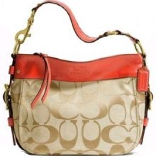 â™¥nwt Coach Signature Zoe Hobo Khaki/persimmonâ™¥ Awesome Summer Colorâ™¥lk