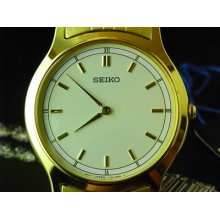 Old Stock Nice Seiko 2 Tone Ivory Dial V700 Mens Quartz Watch