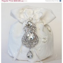 ON SALE Ivory Charmeuse Silk Purse with Stunning Swarovski Crystal Accent