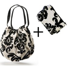 ON SALE Vegan Damask Hobo and Makeup Case, White CANVAS fabric Black floral velvet print Balloon purse and Jenny wristlet - Made to order