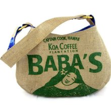 OOAK Boutique Burlap Hobo Handbag. Repurposed Hawaii USA Coffee Bag. Baba's Beans. Handmade in Hawaii.