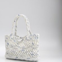 OOAK White Blue Eco Friendly Tote Bag, Crocheted Handbag, Summer Bag, Beach Bag, Shoulder Bag, Everyday Bag, Market Bag, Crocheted Plarn