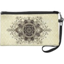 Opulence Damask: Beautiful Brown And Gold Wristlet Purses