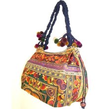 Orange Bird Tote Handbag Shoulder HMONG Embroidered Bag Hippie Boho Handmade Thailand (BG126-OB)