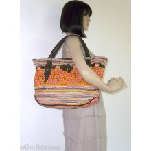 Orange Shoulder Bag Purse Hand Embroidered Hmong Bag Fair Trade Thailand (bg514)