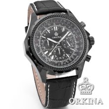 Orkina Genuine 24 Hour Display 6 Hands Dress Sport Casual Quartz Wrist Watch