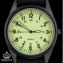 Orkina Mens Fashion Light Green Dial Quartz Light Nylon Strap Wrist Watch