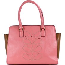 Orla Kiely Leather Structured Stem Ella Bag Satchel Handbag Candy Pink