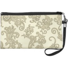 Ornate Sepia Leaves Wristlet Purse