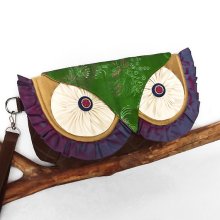 Owl Clutch Wristlet- New and Vintage Silk with Contrast Quilting - MADE TO ORDER