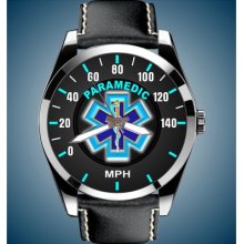 Paramedic Ems Emt Rescue Medical Alert Mph Speedometer Quartz Leather Watch