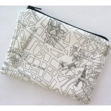 Paris Map on White Small Zipper Pouch