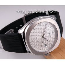 Parnis Luminous White Dial Square Case Automatic Men Watch Rubber Strap 430