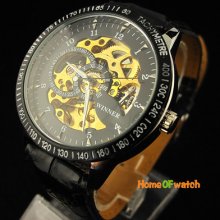 Partially Hollow Rransparent Dial Blackband Automatic Mechanical Watch Men