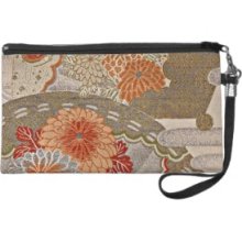 Pastel Tangerine Floral Pattern Wristlet Clutches