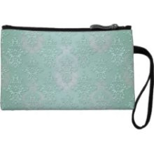 Pastel Teal Blue Green Damask Wristlets