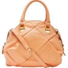 Peach Pink Quilted Leather Satchel Bag