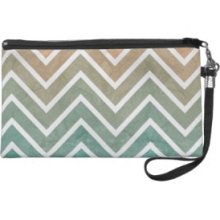 Peach Teal Chevron Pattern Wristlet Purse