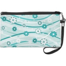 Peacock and mint green flowers and curves design Wristlet