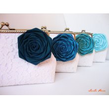 Personalize your own wedding clutch purse - perfect summer wedding colors with set of 4 clutches with roses