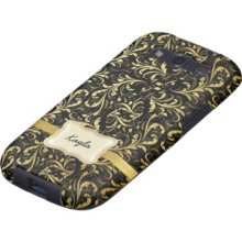 Personalized Black and Gold Damask Galaxy Siii Cases