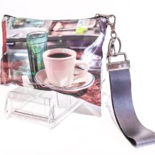 Photo Wristlet Coffee Cup Diner Cafe - Leather Keyfob Detachable Wallet