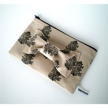 Pine Cone PURSE - Black & Beige Paisley Print Zip POUCH