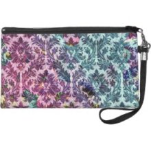 Pink and Blue Damask Pattern Wristlet Clutch