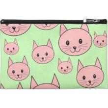 Pink Cats, on Light Green. Travel Accessories Bag