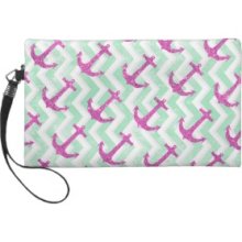 Pink Glitter Nautical Anchors Retro Chevron Wristlets