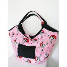 Pink Pirate Beach Bag-Large Tote Bag-Jolly Roger Handbag