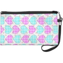 Pink Teal Houndstooth Hearts Chevron Polka dots Wristlet Purse