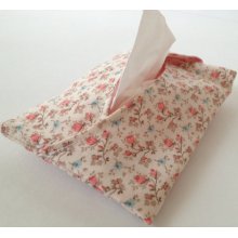 Pink Wild Rose Print Mini Tissue Holder with Interior Pink and White Polka Dot Print