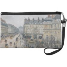 Place du Theatre Francais, Paris: Rain, 1898 Wristlet Clutches