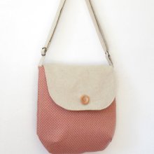 Polka Dot Indie Pink Linen Cross bag / Handbag / Shoulder bag, Design by BagyBags