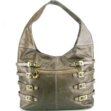 POPCORN MILANO Italian Gray Leather Handbag Hobo Shoulder Bag