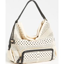 POVERTY FLATS by rian Perforated Faux Leather Shoulder Bag Black