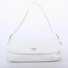 Prada White Ostrich Leather Flap Shoulder Bag