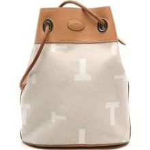 Preowned TOD'S Beige Jacquard Canvas Drawstring Bucket Handbag