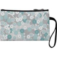 Pretty Abstract Floral Pattern in Teal and Grey Wristlet