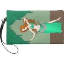 Pretty Auburn Haired Belly Dancer in Green Wristlet Clutches