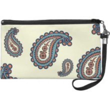 Pretty Elegant Blue and Orange Paisley Pattern Wristlet