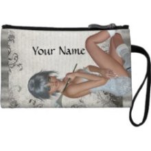 Pretty girl and silver damask Wristlet Purse