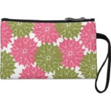 Pretty Pink and Green Flower Blossoms Floral Print Wristlets