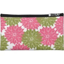 Pretty Pink and Green Flower Blossoms Floral Print Makeup Bags