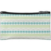 Pretty Turquoise Daisy and Leaf Striped Pattern Makeup Bags